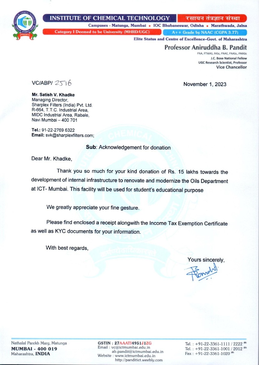 Acknowledgement for donation